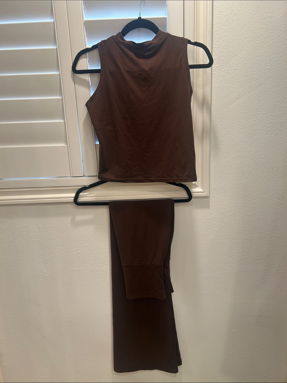 Brown Sleeveless Mock Neck Top and Matching Maxi Skirt Set